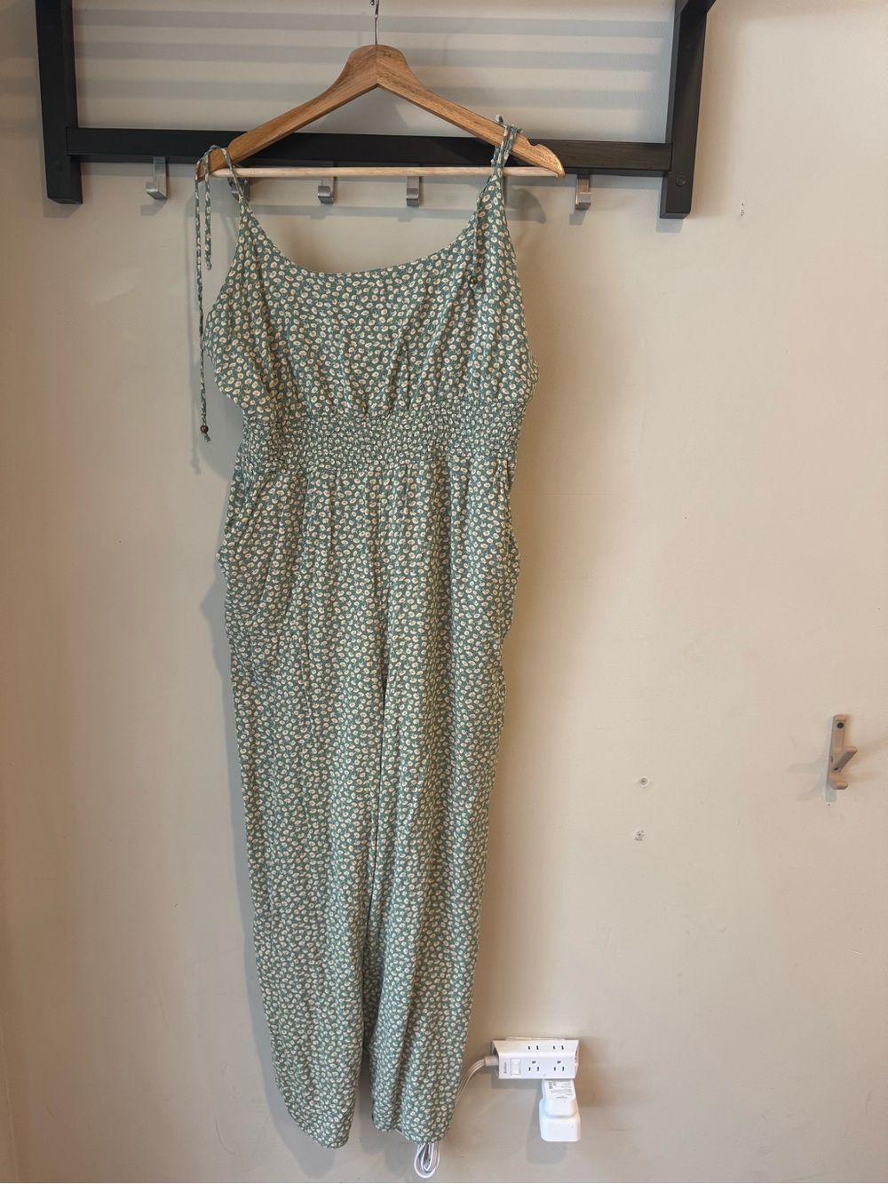 American Eagle Outfitters Sage Green Floral Sunflower Romper Maxi Jumpsuit